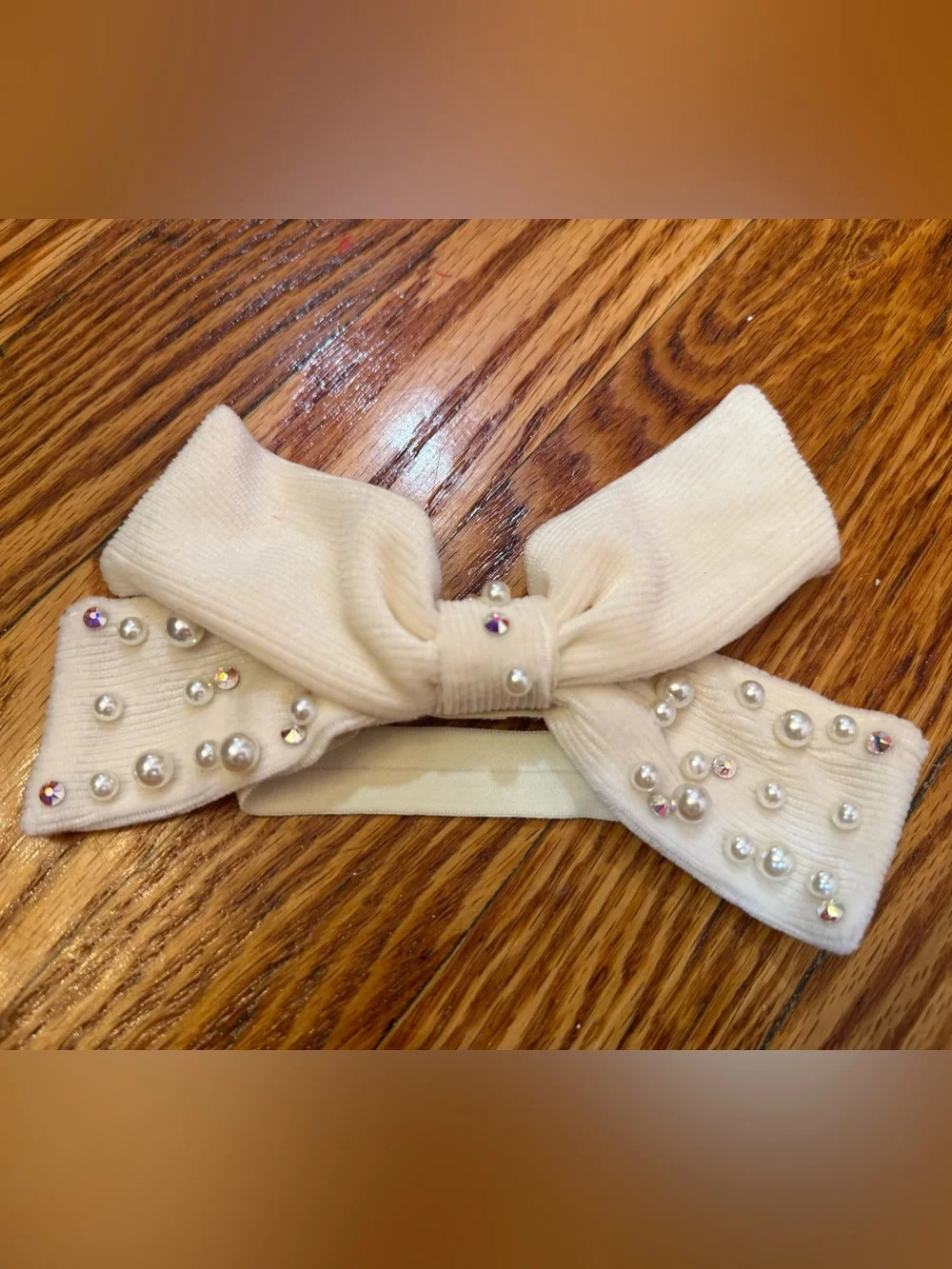 Cream Pearl Embellished Bow Headband for Kids